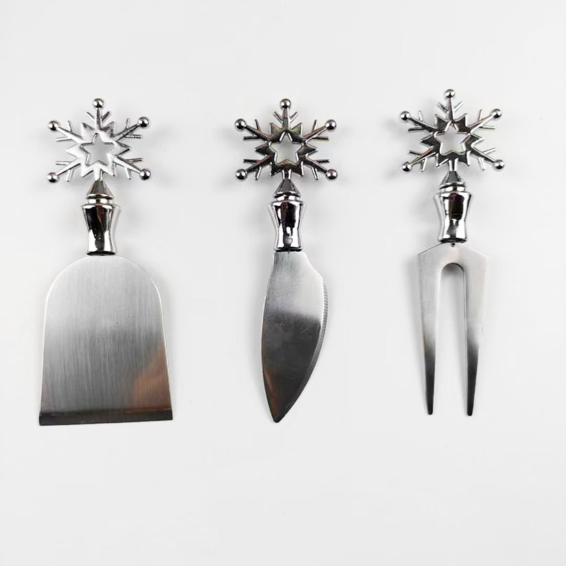 Christmas Gift Box, Christmas Snowflake Cheese Cutlery Set, Stainless Steel Christmas Theme Cheese K